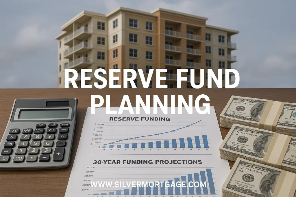 Florida condo reserve fund planning documents showing 30-year funding projections and financial calculations required by HB 913 law change